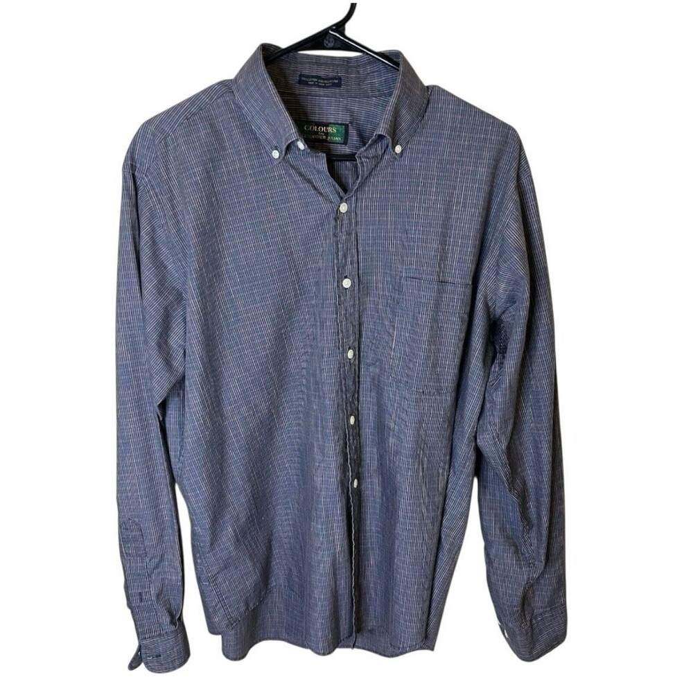 Alexander Julian Colours Mens Dress Shirt Large Blue Plaid Button Up Vintage
